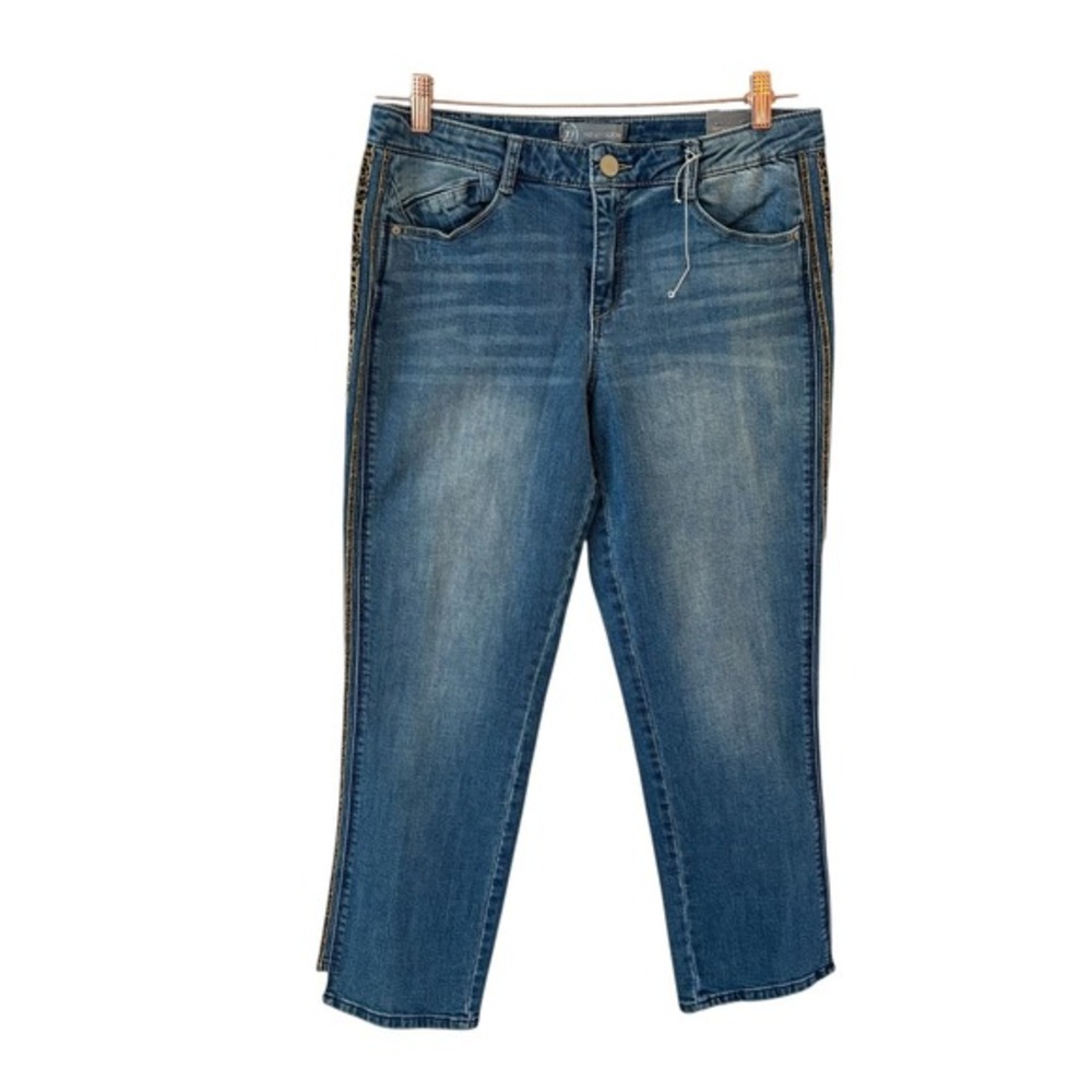 Wit & Wisdom Leopard Side Stripe Denim Jeans Womens Size 10 Ankle Crop NWT
